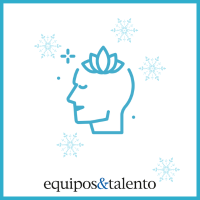 El presente ya es híbrido (5) Icono azul de perfil de cabeza humana con loto sobre la frente dentro de cuadrado con borde celeste
