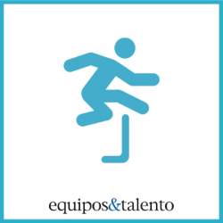 El presente ya es híbrido (8) Icono azul de persona saltando un obstáculo dentro de cuadrado con borde celeste